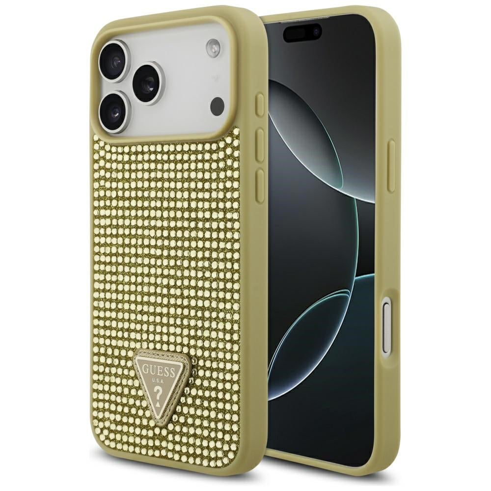 Case for Apple iPhone 17 Pro Max, Guess, Rhinestone Triangle Logo, Gold