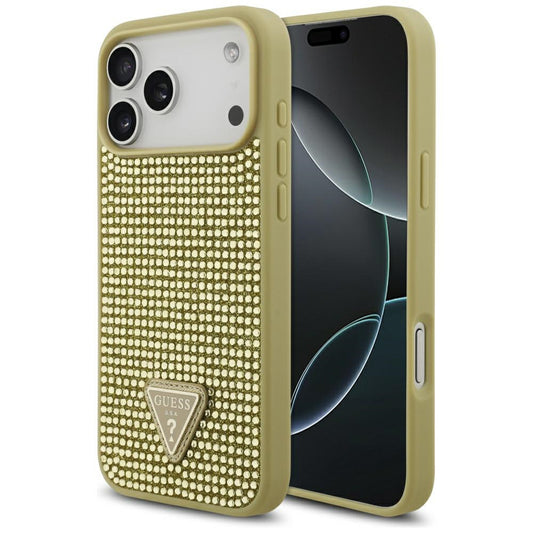 Case for Apple iPhone 17 Pro Max, Guess, Rhinestone Triangle Logo, Gold