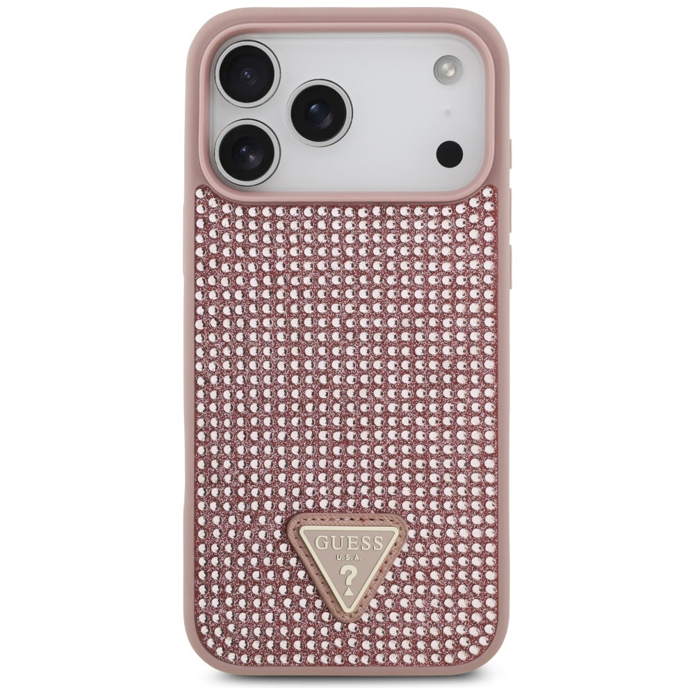 Case for Apple iPhone 17 Pro Max, Guess, Rhinestone Triangle Logo, Pink
