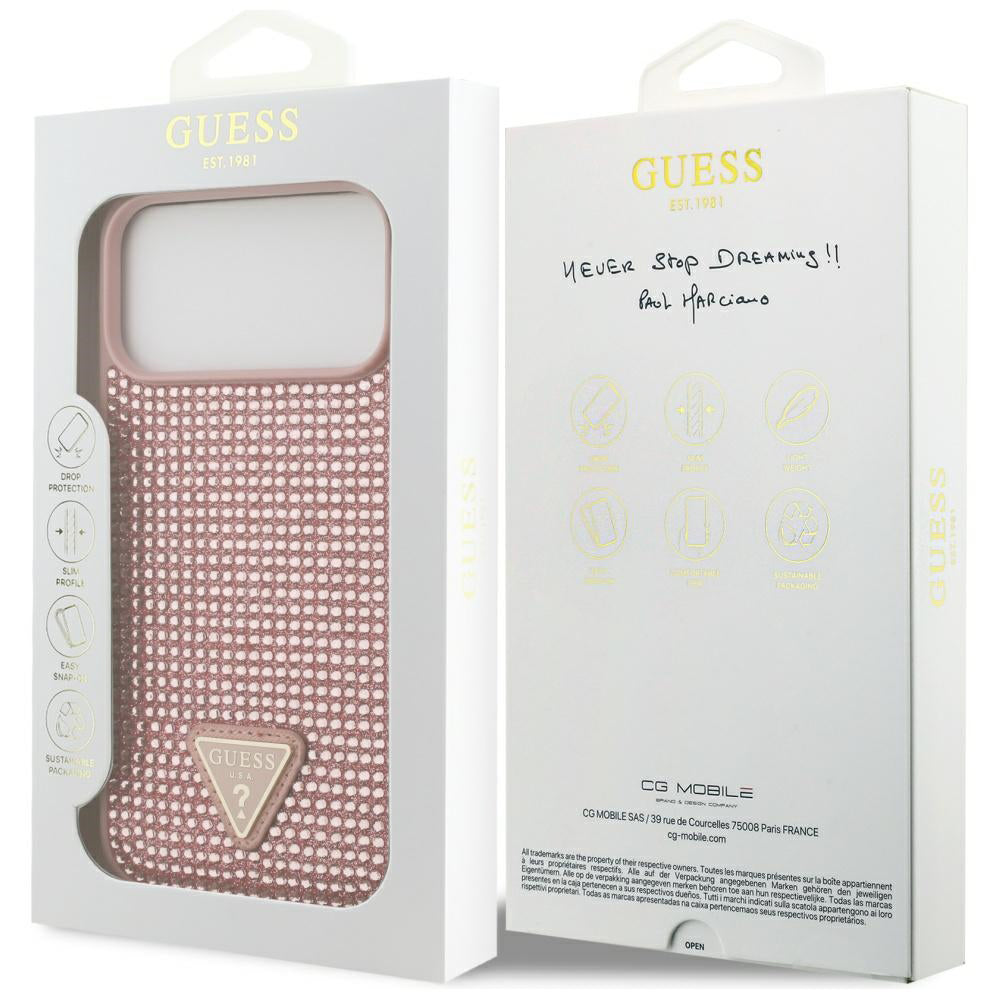 Case for Apple iPhone 17 Pro Max, Guess, Rhinestone Triangle Logo, Pink