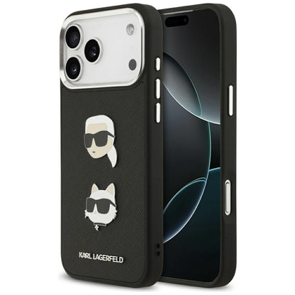 Case for Apple iPhone 17 Pro Max, Karl Lagerfeld, Grained Karl & Choupette's Heads Pins and Logo, Black