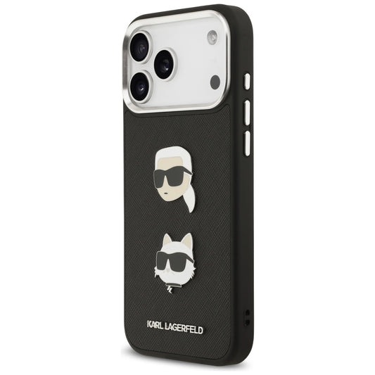 Case for Apple iPhone 17 Pro Max, Karl Lagerfeld, Grained Karl & Choupette's Heads Pins and Logo, Black