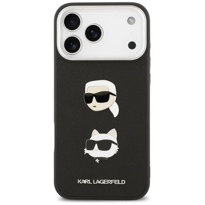 Case for Apple iPhone 17 Pro Max, Karl Lagerfeld, Grained Karl & Choupette's Heads Pins and Logo, Black
