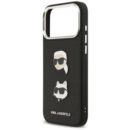 Case for Apple iPhone 17 Pro Max, Karl Lagerfeld, Grained Karl & Choupette's Heads Pins and Logo, Black
