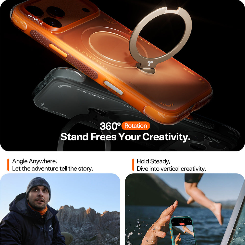 Case for Apple iPhone 17 Pro, Torras, Ostand Spin Air, Gray