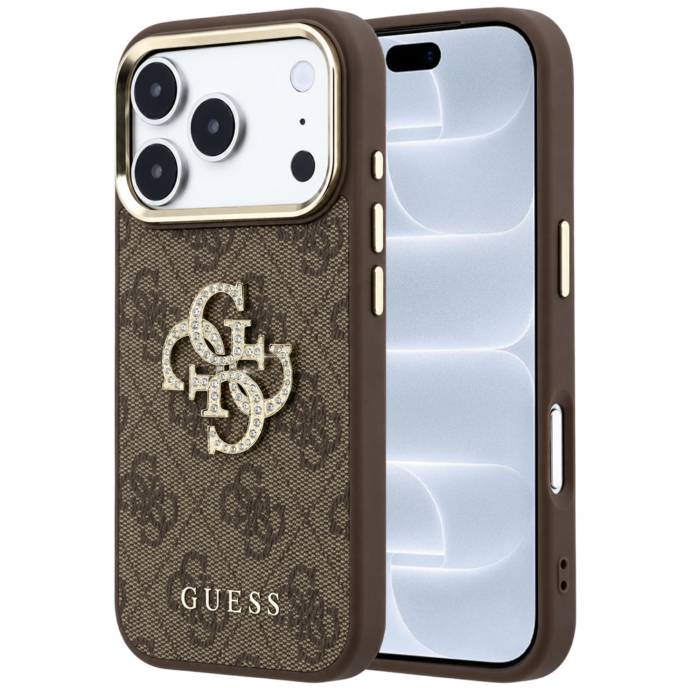 Etui na Apple iPhone 18 Pro / 17 Pro, Guess, 4G Big Strass Logo, Brązowy