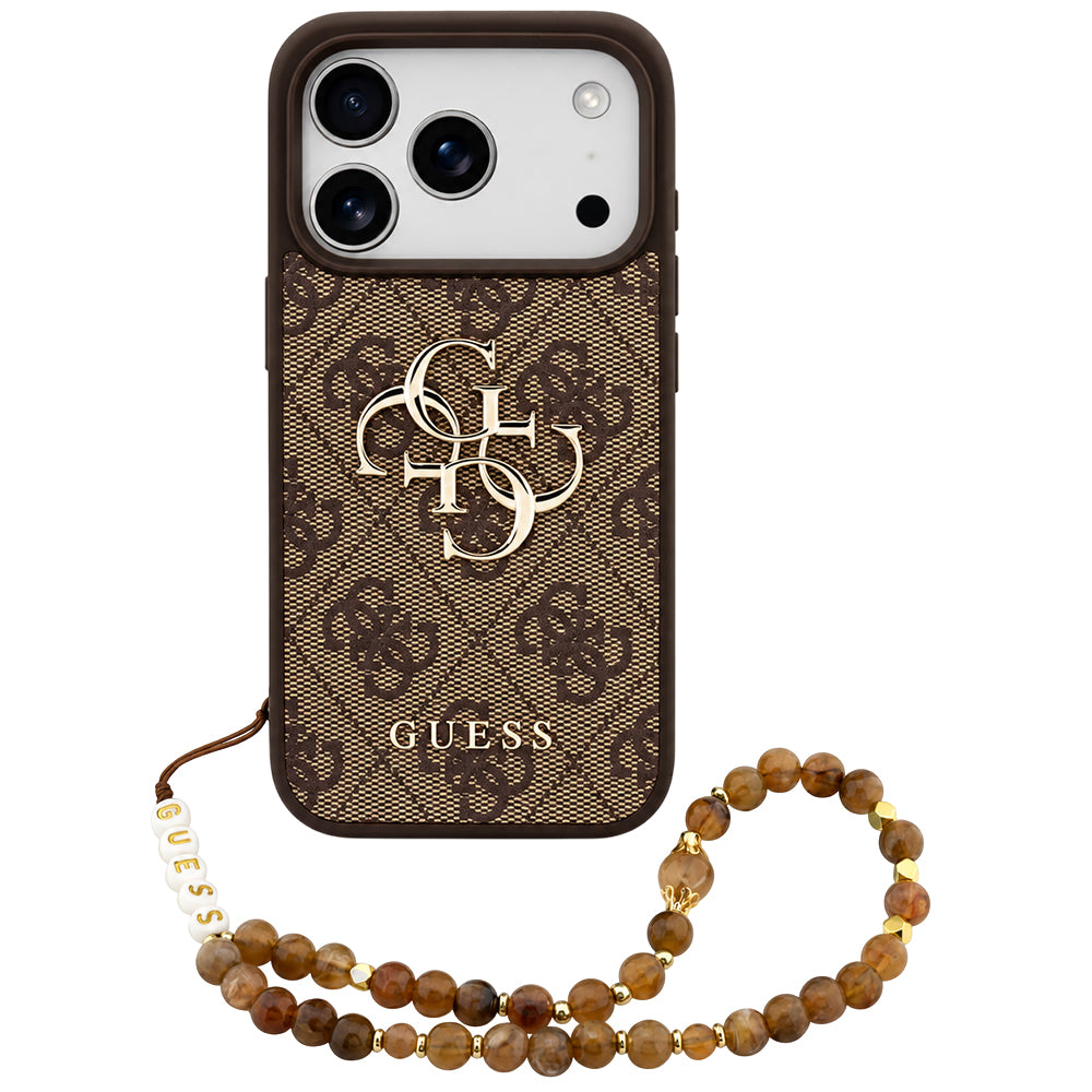 Etui na Apple iPhone 18 Pro / 17 Pro, Guess, 4G Classic Logo z paskiem, Brązowe