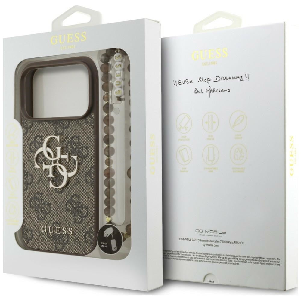 Etui na Apple iPhone 18 Pro / 17 Pro, Guess, 4G Classic Logo z paskiem, Brązowe