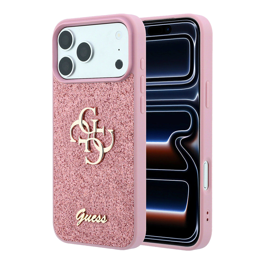 Etui na Apple iPhone 18 Pro / 17 Pro, Guess, Fixed Glitter Big 4G, Różowe