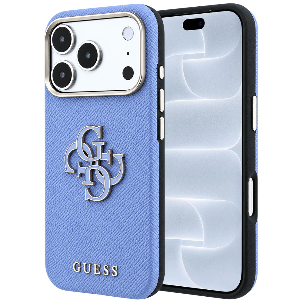 Etui na Apple iPhone 18 Pro / 17 Pro, Guess, Grained Big Resin Logo, Bleu