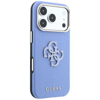 Etui na Apple iPhone 18 Pro / 17 Pro, Guess, Grained Big Resin Logo, Bleu