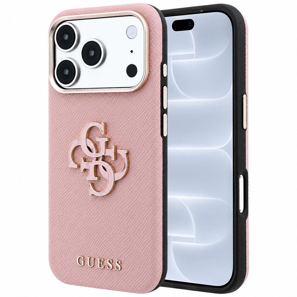 Etui na Apple iPhone 18 Pro / 17 Pro, Guess, Grained Big Resin Logo, Różowe