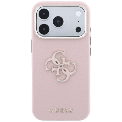 Etui na Apple iPhone 18 Pro / 17 Pro, Guess, Grained Big Resin Logo, Różowe