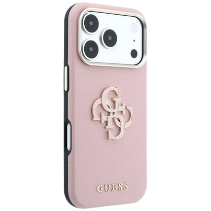 Etui na Apple iPhone 18 Pro / 17 Pro, Guess, Grained Big Resin Logo, Różowe