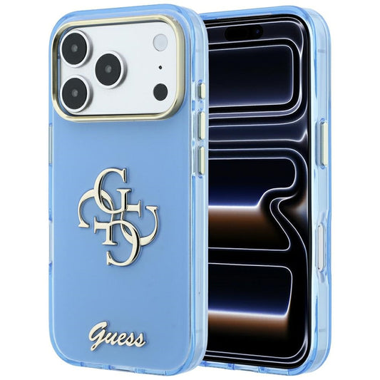 Etui na Apple iPhone 18 Pro / 17 Pro, Guess, IML 4G Metal Script, Bleu