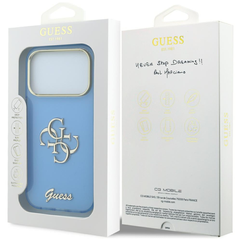 Case for Apple iPhone 18 Pro / 17 Pro, Guess, IML 4G Metal Script, Blue