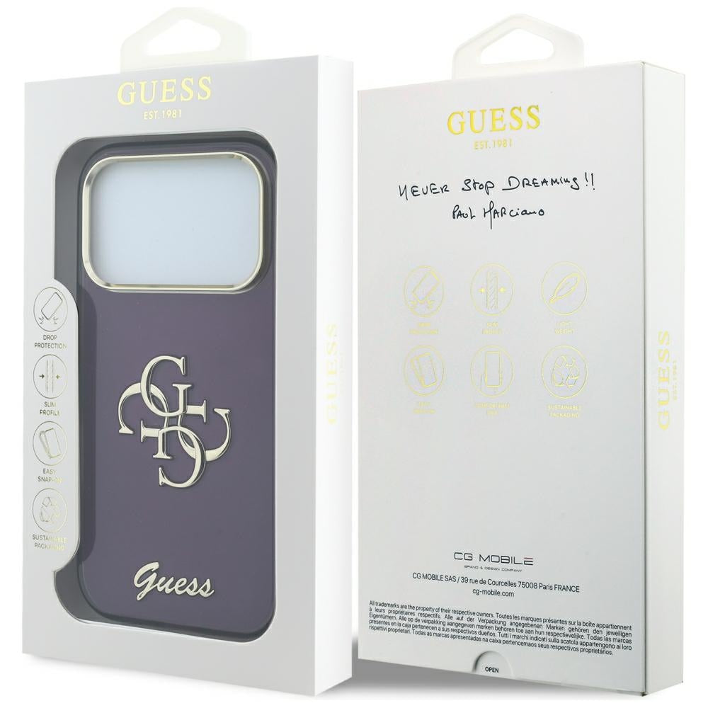 Case for Apple iPhone 18 Pro / 17 Pro, Guess, IML 4G Metal Script, Burgundy
