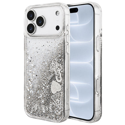 Etui do Apple iPhone 18 Pro / 17 Pro, Guess, Liquid Glitter Charms, srebrne
