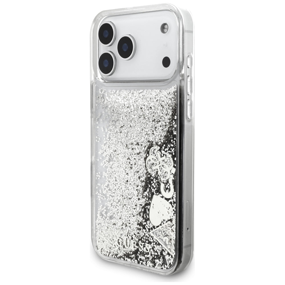 Etui do Apple iPhone 18 Pro / 17 Pro, Guess, Liquid Glitter Charms, srebrne