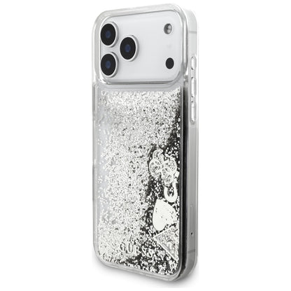 Etui do Apple iPhone 18 Pro / 17 Pro, Guess, Liquid Glitter Charms, srebrne