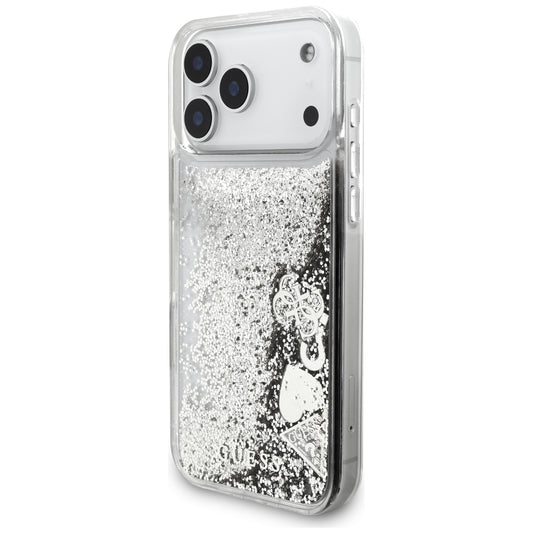 Etui do Apple iPhone 18 Pro / 17 Pro, Guess, Liquid Glitter Charms, srebrne