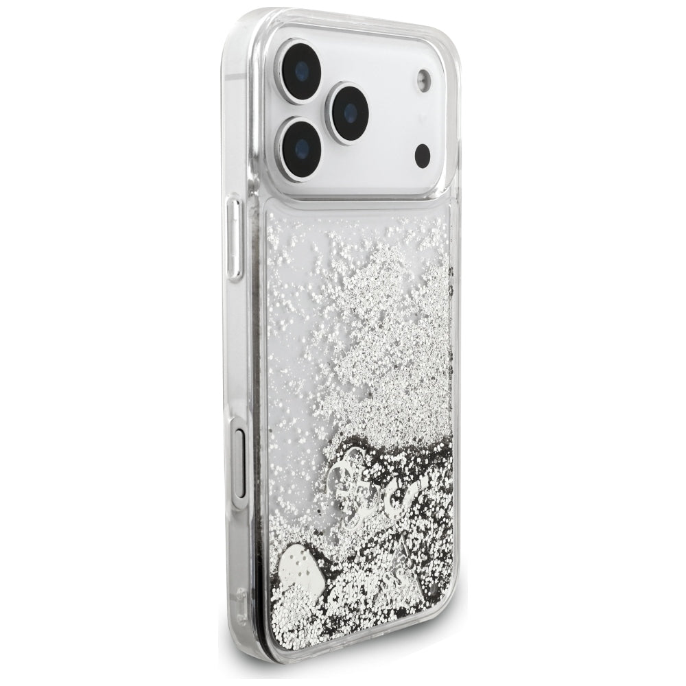 Etui do Apple iPhone 18 Pro / 17 Pro, Guess, Liquid Glitter Charms, srebrne