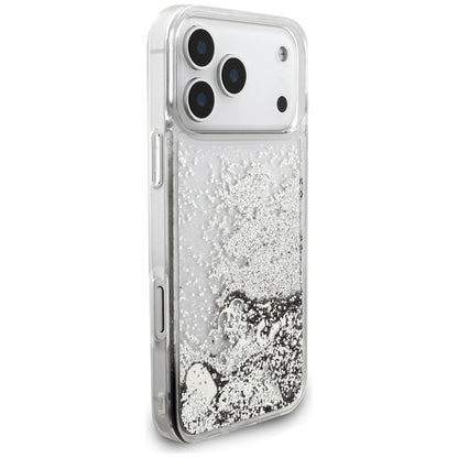 Etui do Apple iPhone 18 Pro / 17 Pro, Guess, Liquid Glitter Charms, srebrne