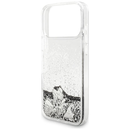 Etui do Apple iPhone 18 Pro / 17 Pro, Guess, Liquid Glitter Charms, srebrne