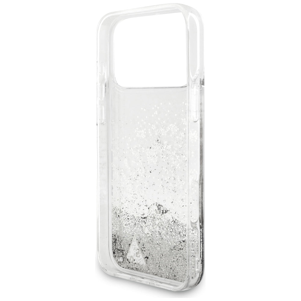 Etui do Apple iPhone 18 Pro / 17 Pro, Guess, Liquid Glitter Charms, srebrne