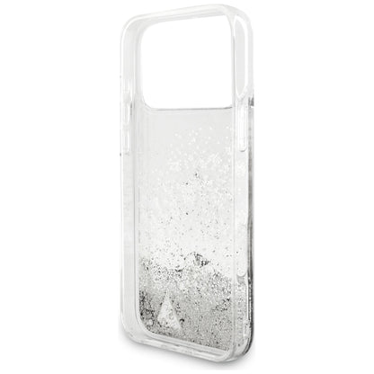 Etui do Apple iPhone 18 Pro / 17 Pro, Guess, Liquid Glitter Charms, srebrne