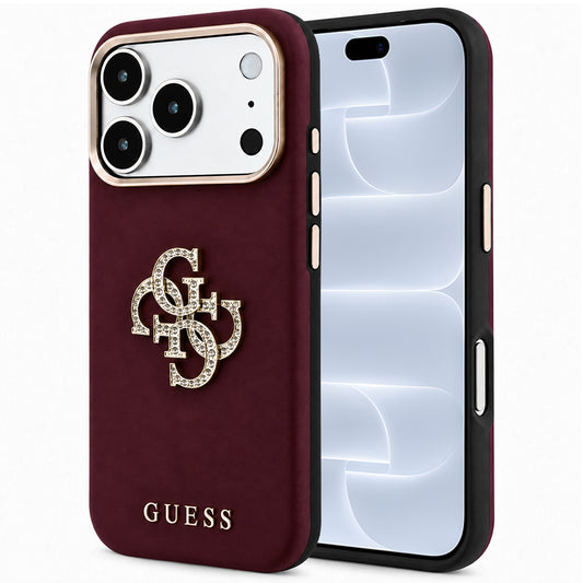 Etui na Apple iPhone 18 Pro / 17 Pro, Guess, Smooth Big Strass Logo, Wiśniowy