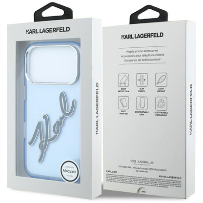 Case for Apple iPhone 18 Pro / 17 Pro, Karl Lagerfeld, IML Big Signature Resin Logo and Metal Frame, Blue