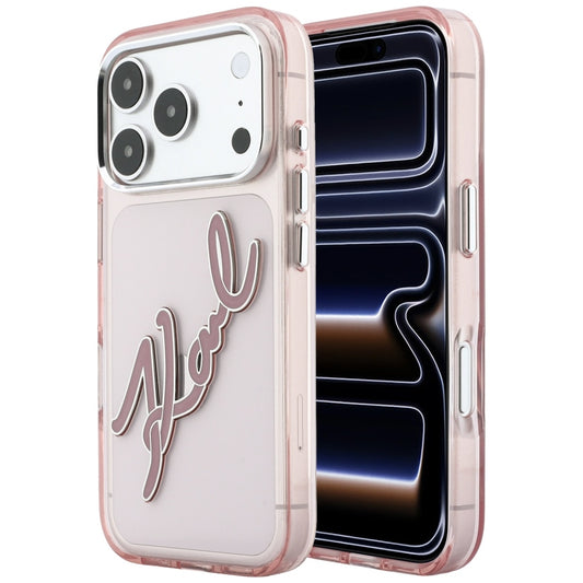 Etui na Apple iPhone 18 Pro / 17 Pro, Karl Lagerfeld, IML Duże Logo z żywicy i metalowa ramka, różowe