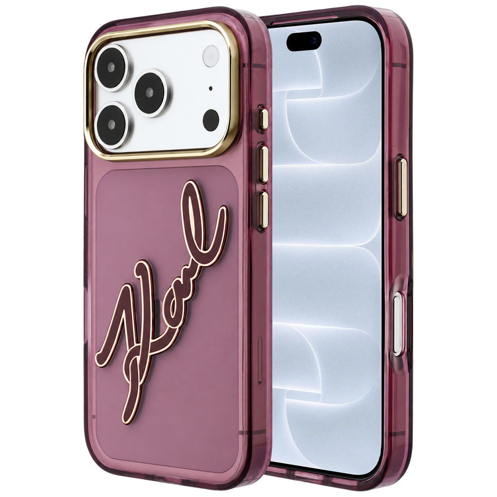 Etui na Apple iPhone 18 Pro / 17 Pro, Karl Lagerfeld, IML Duże Logo z żywicy i metalowa ramka, Wiśniowy
