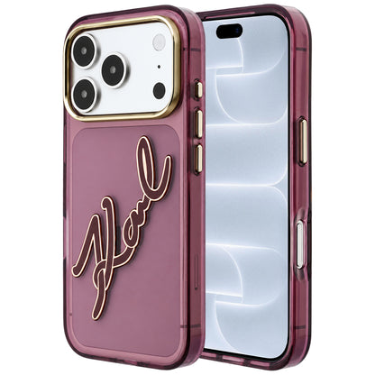 Etui na Apple iPhone 18 Pro / 17 Pro, Karl Lagerfeld, IML Duże Logo z żywicy i metalowa ramka, Wiśniowy