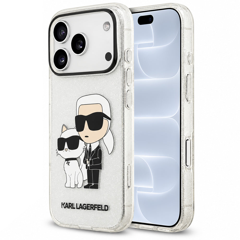 Etui do Apple iPhone 18 Pro / 17 Pro, Karl Lagerfeld, IML Glitter Karl and Choupette NFT, przezroczyste