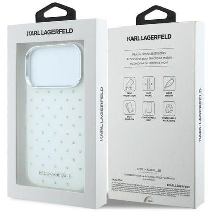 Case for Apple iPhone 18 Pro / 17 Pro, Karl Lagerfeld, IML Rhinestones and Electroplated Logo, White