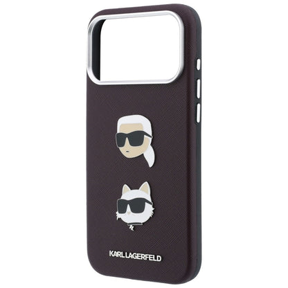 Etui do Apple iPhone 18 Pro / 17 Pro, Karl Lagerfeld, Saffiano Crossbody Karl & Choupette Head's Pins Logo, bordowe