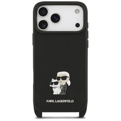 Etui do Apple iPhone 18 Pro / 17 Pro, Karl Lagerfeld, Saffiano Crossbody Metal Pin Karl & Choupette, czarne