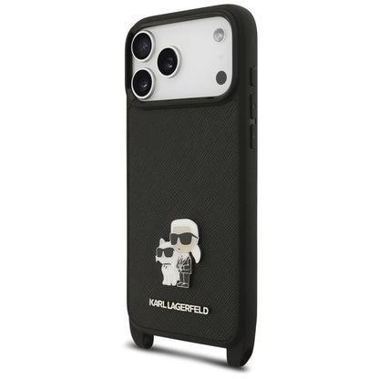 Etui do Apple iPhone 18 Pro / 17 Pro, Karl Lagerfeld, Saffiano Crossbody Metal Pin Karl & Choupette, czarne