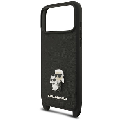 Etui do Apple iPhone 18 Pro / 17 Pro, Karl Lagerfeld, Saffiano Crossbody Metal Pin Karl & Choupette, czarne