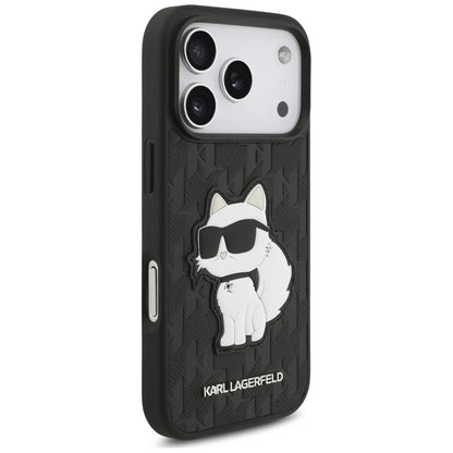 Case for Apple iPhone 18 Pro / 17 Pro, Karl Lagerfeld, Saffiano Mono Patch Choupette, Black