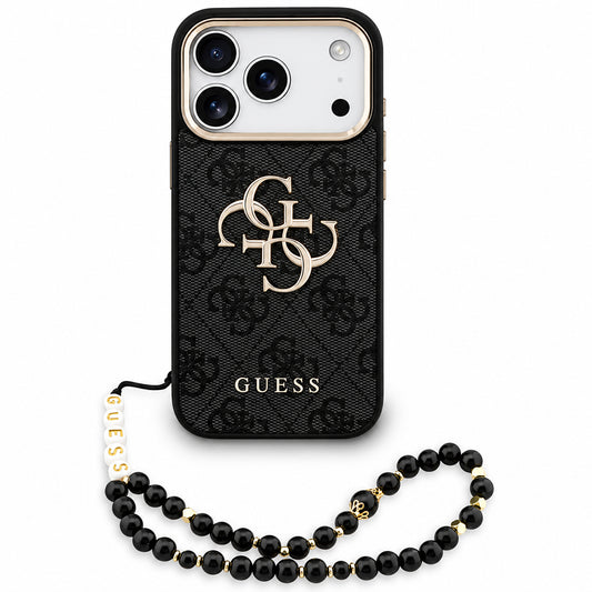 Etui na Apple iPhone 18 Pro Max / 17 Pro Max, Guess, 4G Classic Logo z paskiem, Czarna Złota