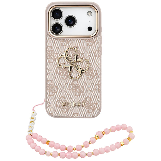 Etui na Apple iPhone 18 Pro Max / 17 Pro Max, Guess, 4G Classic Logo z paskiem, Różowo-złote