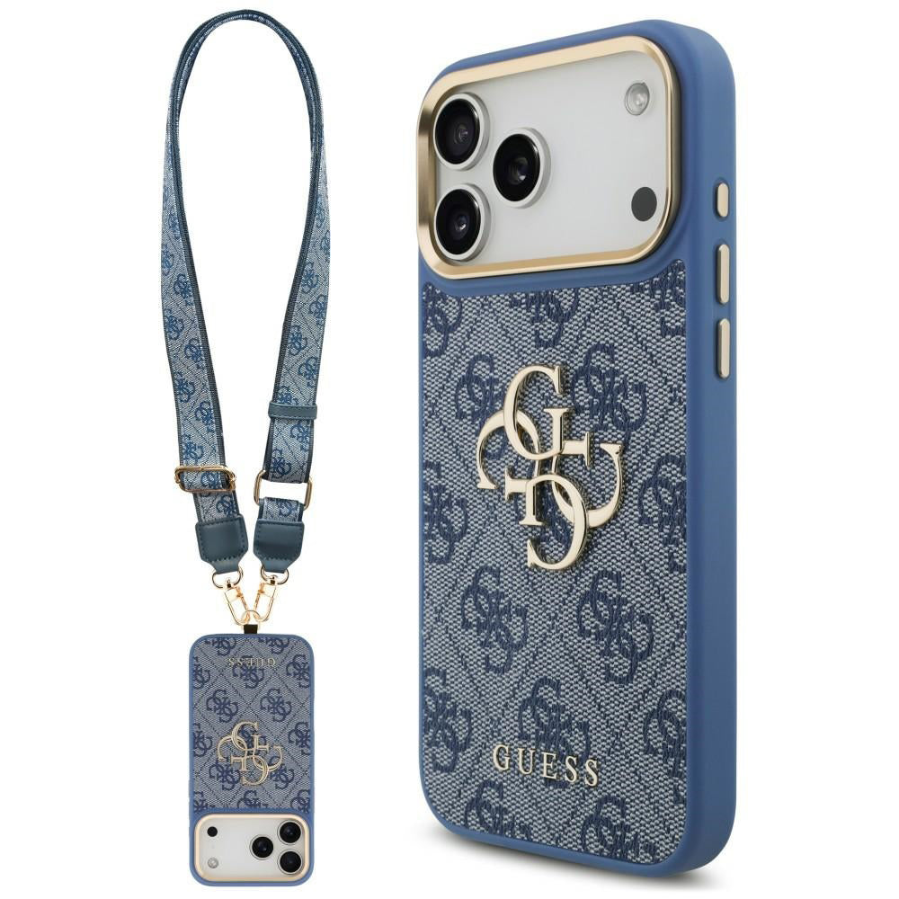 Case for Apple iPhone 18 Pro Max / 17 Pro Max, Guess, Big 4G Classic Logo & Big Strap Metal Buttons, Blue