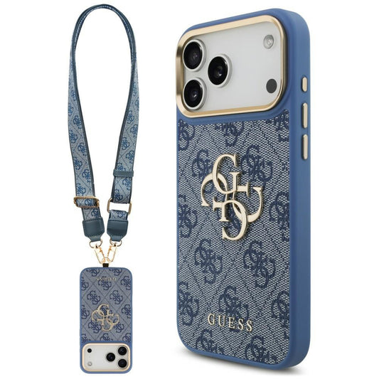 Etui do Apple iPhone 18 Pro Max / 17 Pro Max, Guess, Big 4G Classic Logo & Big Strap Metal Buttons, niebieskie