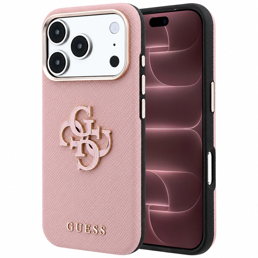 Etui na Apple iPhone 18 Pro Max / 17 Pro Max, Guess, Grained Big Resin Logo, Różowe