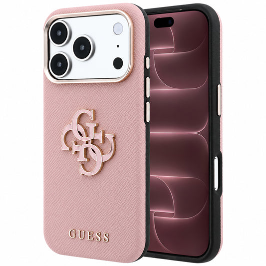 Etui na Apple iPhone 18 Pro Max / 17 Pro Max, Guess, Grained Big Resin Logo, Różowe