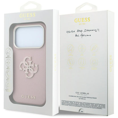 Etui na Apple iPhone 18 Pro Max / 17 Pro Max, Guess, Grained Big Resin Logo, Różowe