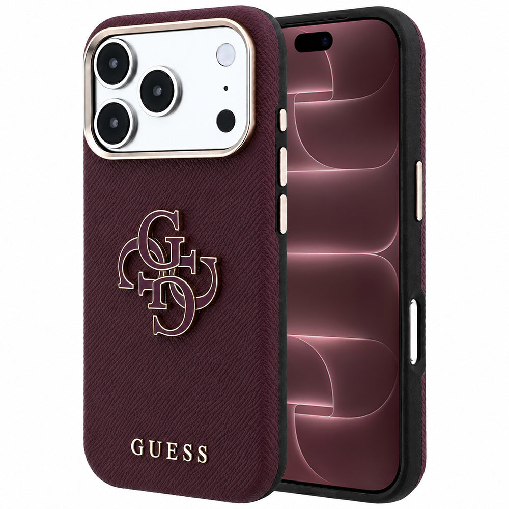 Etui na Apple iPhone 18 Pro Max / 17 Pro Max, Guess, Duże logo z żywicy o ziarnistej fakturze, Wiśniowy